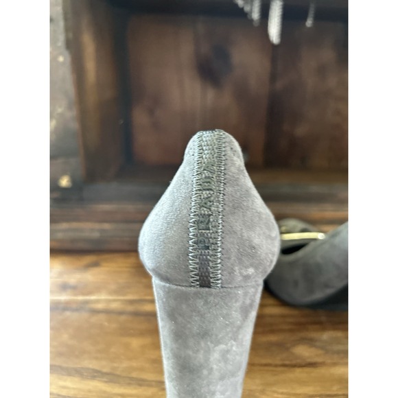 Prada Suede Block Heels Gray Buckle Detail Designer Shoes Size US 7 - Picture 6 of 9